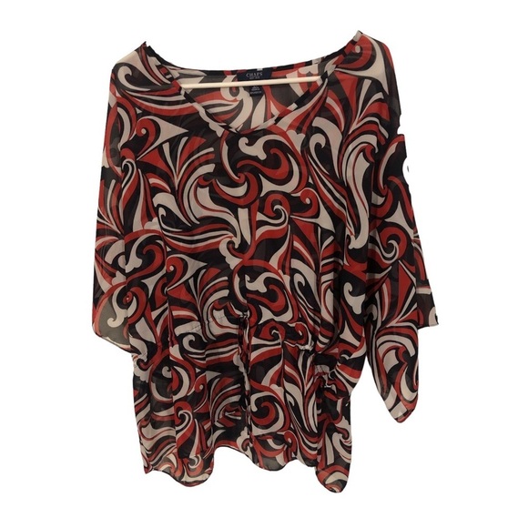 Chaps Retro Sheer Layer Blouse Y2K Bold Artsy Sophisticated Pull Tie Waist 2X - Picture 1 of 9
